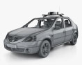 Dacia Logan 세단 경찰 Romania 인테리어 가 있는 2007 3D 모델  wire render
