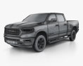 Dodge Ram 1500 Crew Cab Laramie Longhorn 6-foot 4-inch Box 2021 3D-Modell wire render