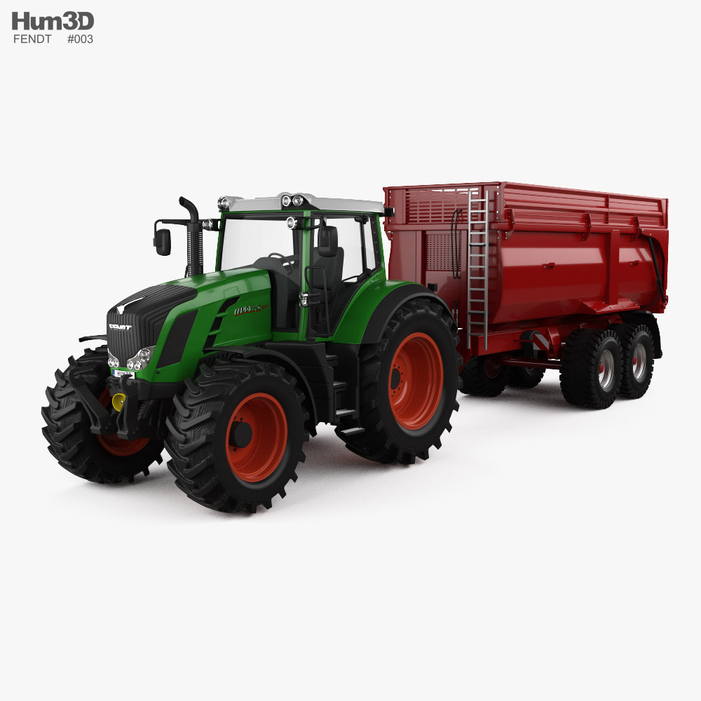 Fendt 826 Vario Tractor with Farm Trailer 3D-Modell