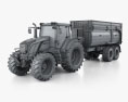 Fendt 826 Vario Tractor with Farm Trailer 3D模型 wire render