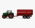 Fendt 826 Vario Tractor with Farm Trailer 3d model side view