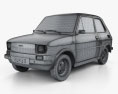 Fiat 126 인테리어 가 있는 2000 3D 모델  wire render