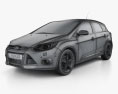 Ford Focus 해치백 2012 3D 모델  wire render