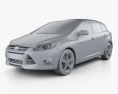 Ford Focus Fließheck 2012 3D-Modell clay render