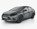 Ford Focus 轿车 Titanium 2015 3D模型 wire render