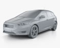 Ford Focus hatchback 2017 3d model clay render