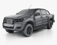 Ford Ranger 双人驾驶室 2017 3D模型 wire render