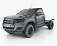 Ford Ranger Single Cab Chassis XL 2018 3D 모델  wire render