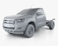 Ford Ranger Single Cab Chassis XL 2018 3D модель clay render