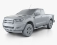 Ford Ranger Super Cab XLT 2018 3D 모델  clay render