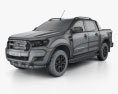Ford Ranger Двойная кабина Wildtrak с детальным интерьером 2019 3D модель wire render