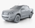 Ford Ranger ダブルキャブ Wildtrak HQインテリアと 2019 3Dモデル clay render