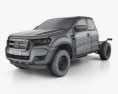 Ford Ranger Super Cab Chassis XL 2018 3d model wire render