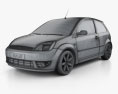 Ford Fiesta 掀背车 3门 2008 3D模型 wire render