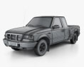 Ford Ranger (NA) Extended Cab Flare Side XLT 2012 Modelo 3D wire render