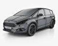 Ford S-MAX HQインテリアと 2017 3Dモデル wire render