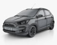 Ford Ka plus Active Freestyle 掀背车 2022 3D模型 wire render