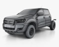 Ford Ranger ダブルキャブ Chassis XL 2020 3Dモデル wire render