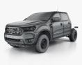 Ford Ranger 双人驾驶室 Chassis XL 2021 3D模型 wire render