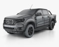 Ford Ranger 双人驾驶室 XLT 2021 3D模型 wire render