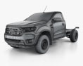 Ford Ranger Einzelkabine Chassis XL 2021 3D-Modell wire render