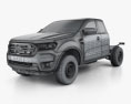 Ford Ranger Super Cab Chassis XL 2021 3D模型 wire render