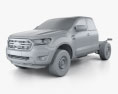 Ford Ranger Super Cab Chassis XL 2021 3D模型 clay render