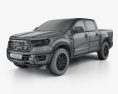 Ford Ranger Super Crew Cab FX4 Lariat US-spec 2021 3Dモデル wire render