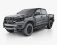 Ford Ranger Doppelkabine Raptor mit Innenraum und Motor 2018 3D-Modell wire render