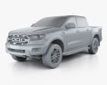 Ford Ranger Double Cab Raptor with HQ interior and engine 2018 3d model clay render