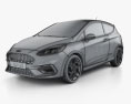 Ford Fiesta 3ドア ST 2022 3Dモデル wire render