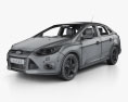 Ford Focus Седан з детальним інтер'єром 2013 3D модель wire render