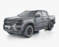 Ford Ranger ダブルキャブ Wildtrak 2024 3Dモデル wire render