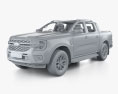 Ford Ranger Двойная кабина Wildtrak с детальным интерьером 2024 3D модель clay render