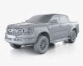 Ford Ranger Double Cab Raptor 2022 3d model clay render
