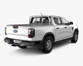 Ford Ranger Doppelkabine XLS 2024 3D-Modell Rückansicht