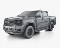 Ford Ranger Двойная кабина XLS 2024 3D модель wire render