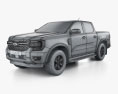 Ford Ranger 双人驾驶室 XLT 2024 3D模型 wire render