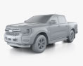 Ford Ranger ダブルキャブ XLT 2024 3Dモデル clay render
