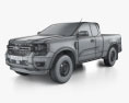 Ford Ranger Extended Cab XL 2024 Modello 3D wire render