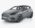 Ford Fiesta 5ドア ST インテリアと とエンジン 2022 3Dモデル wire render
