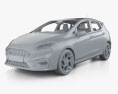 Ford Fiesta 5-Türer ST mit Innenraum und Motor 2022 3D-Modell clay render
