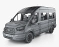 Ford Transit Passenger Van L2H3 with HQ interior 2015 Modello 3D wire render