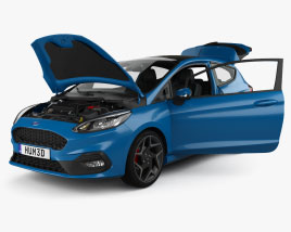Ford Fiesta 3-door ST with HQ interior and engine 2019 3D model