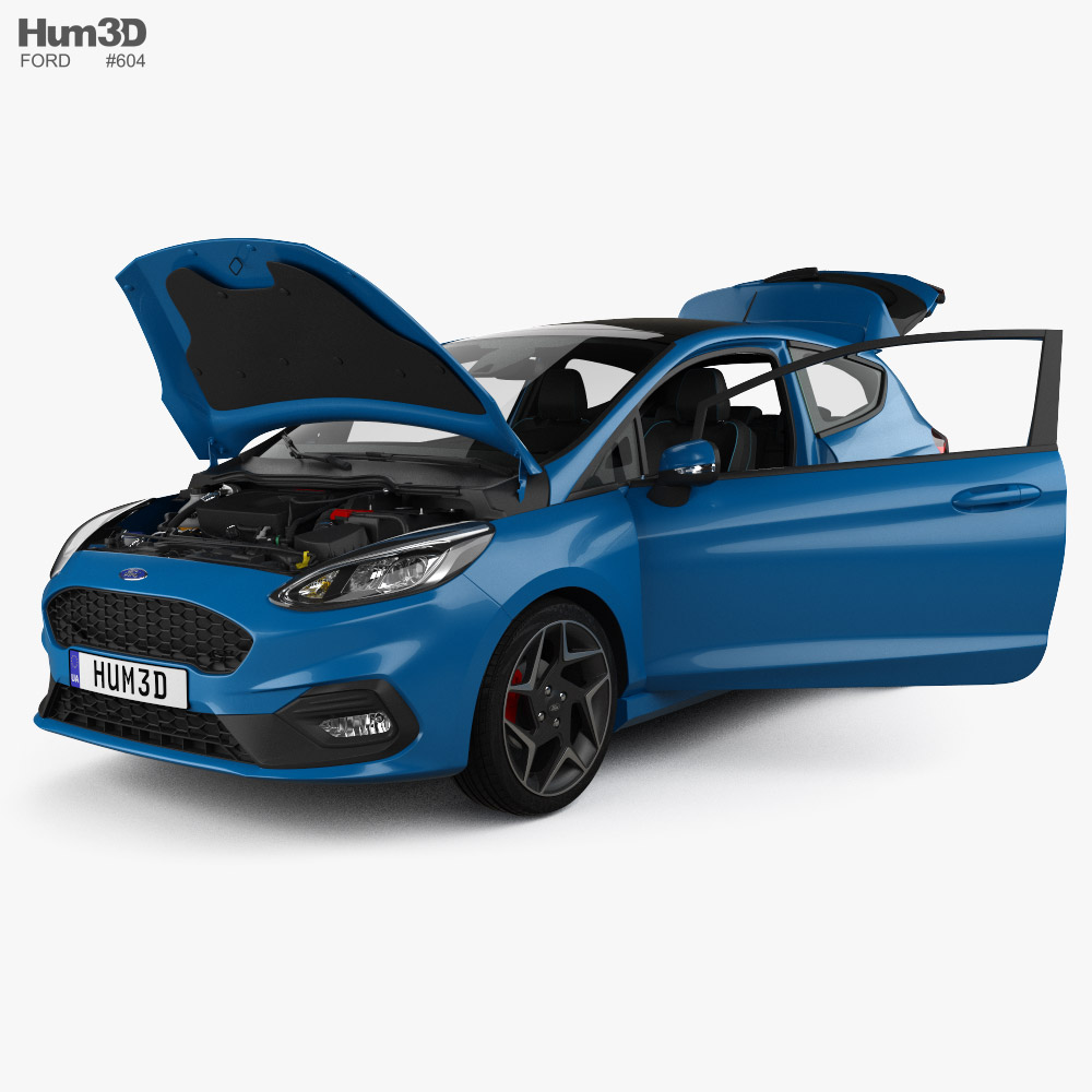 Ford Fiesta трьохдверний ST з детальним інтер'єром та двигуном 2022 3D модель