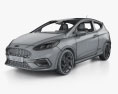 Ford Fiesta 3ドア ST インテリアと とエンジン 2022 3Dモデル wire render
