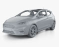 Ford Fiesta трьохдверний ST з детальним інтер'єром та двигуном 2022 3D модель clay render