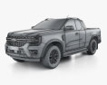 Ford Ranger Super Cab Wildtrak 2022 3D 모델  wire render