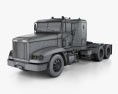 Freightliner FLD 120 Tractor Flat Top スリーパーキャブ Truck 2000 3Dモデル wire render