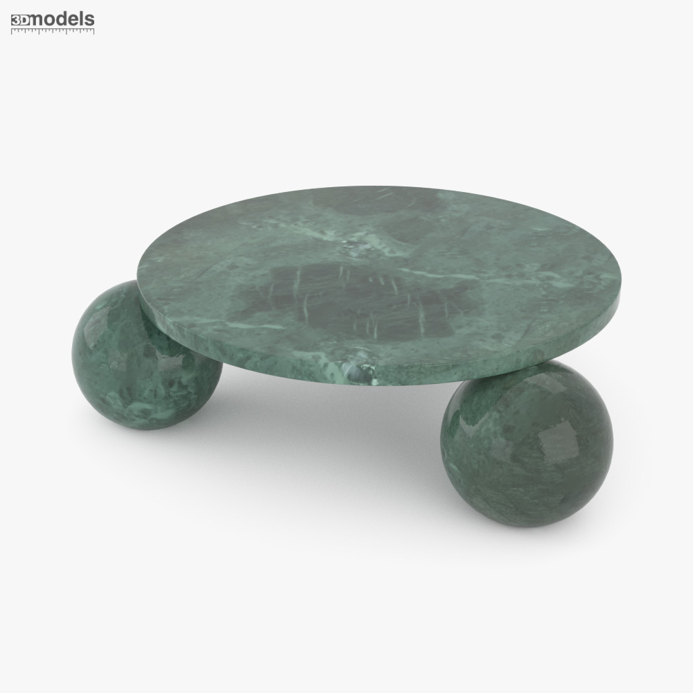 Amara Round Green Marble Mesa de café with 3-sphere base Modelo 3d